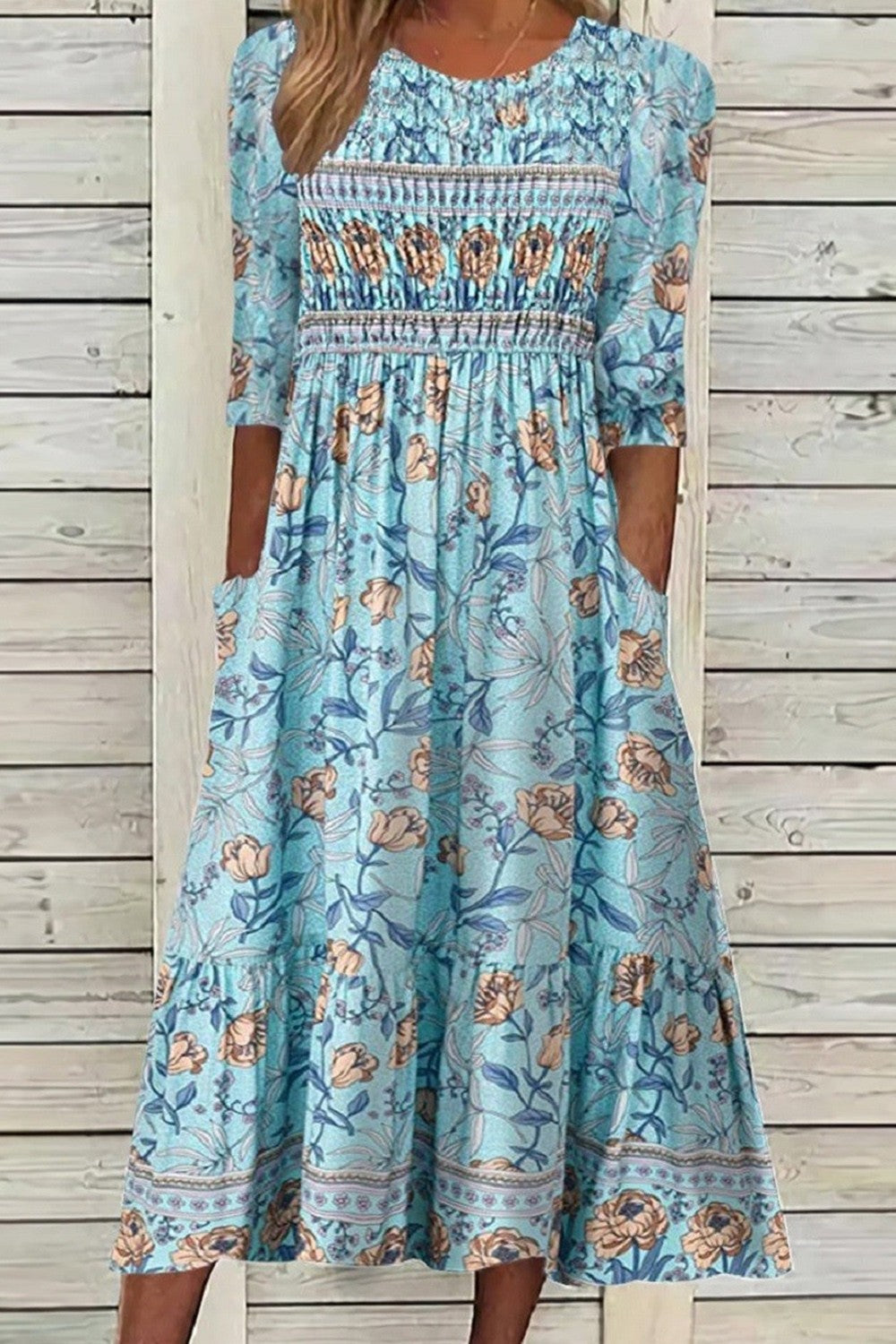 Sophie - Vestido Midi Floral Com Busto Franzido