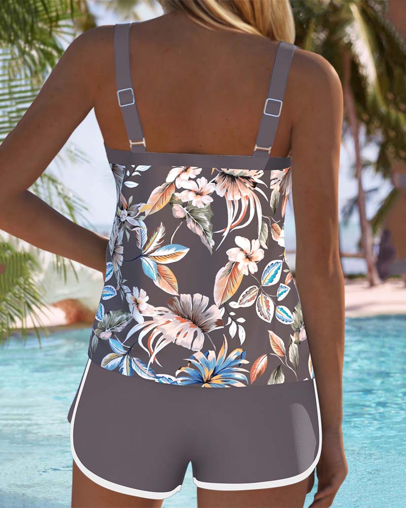 Imke - Tankini de Estampa Botânica com Shorts Esportivo