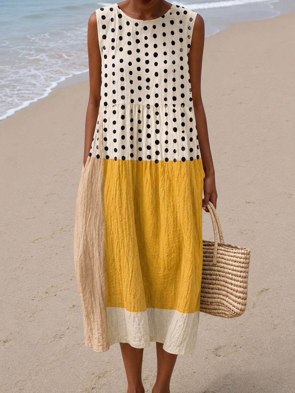 Leah - Vestido Midi Color Block de Poá