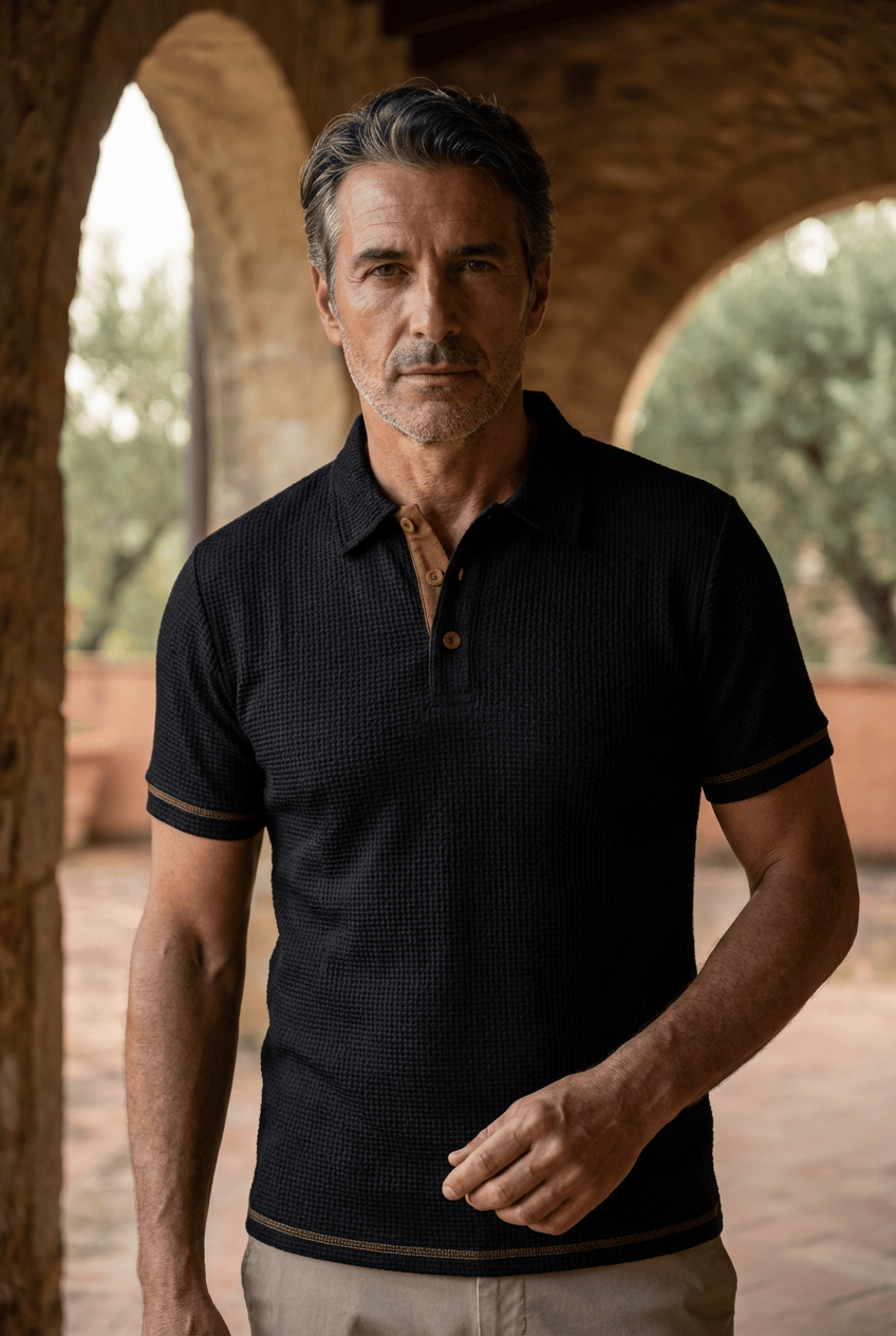 Floriano - Camisa Polo Masculina Texturizada Refinada Leve