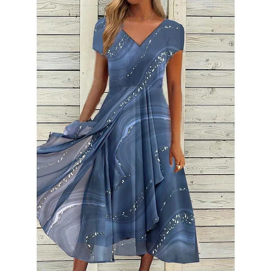 Josephine - Vestido Midi Estampa Marmorizada Saia Assimétrica