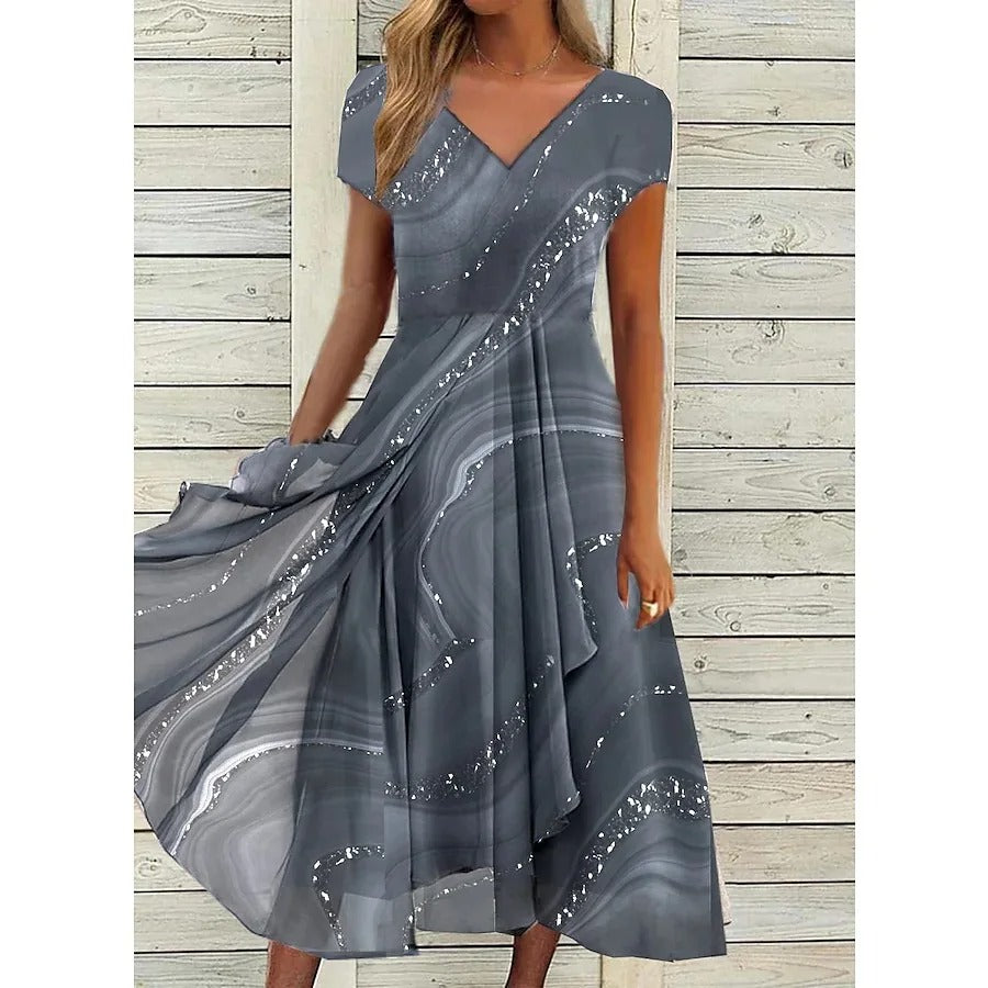 Josephine - Vestido Midi Estampa Marmorizada Saia Assimétrica