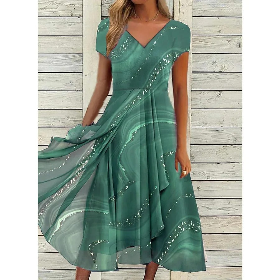 Josephine - Vestido Midi Estampa Marmorizada Saia Assimétrica
