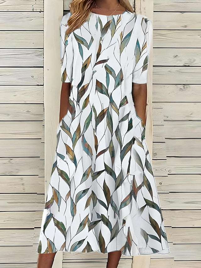 Ayla - Vestido Midi Evasê Estampa De Ramos