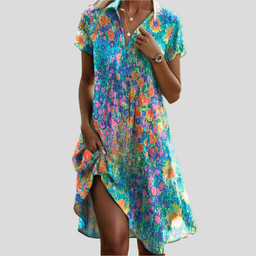 Adeline - Vestido Gola Camisa Manga Curta Floral Miúdo