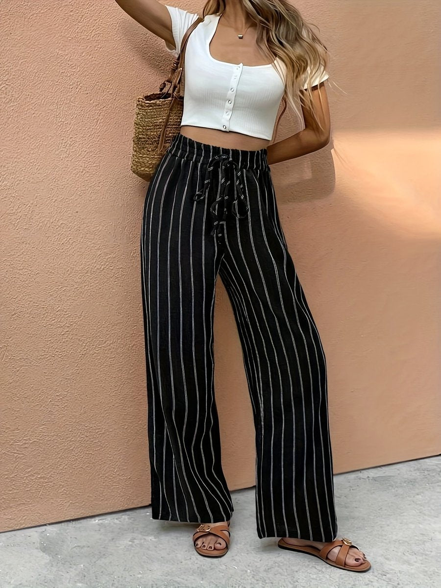 Adalgisa - Calça Pantalona Cintura Alta Listrada