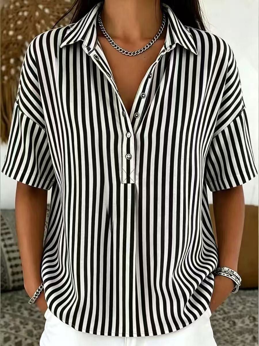 Yandra - Camisa Feminina Manga Curta Listrada