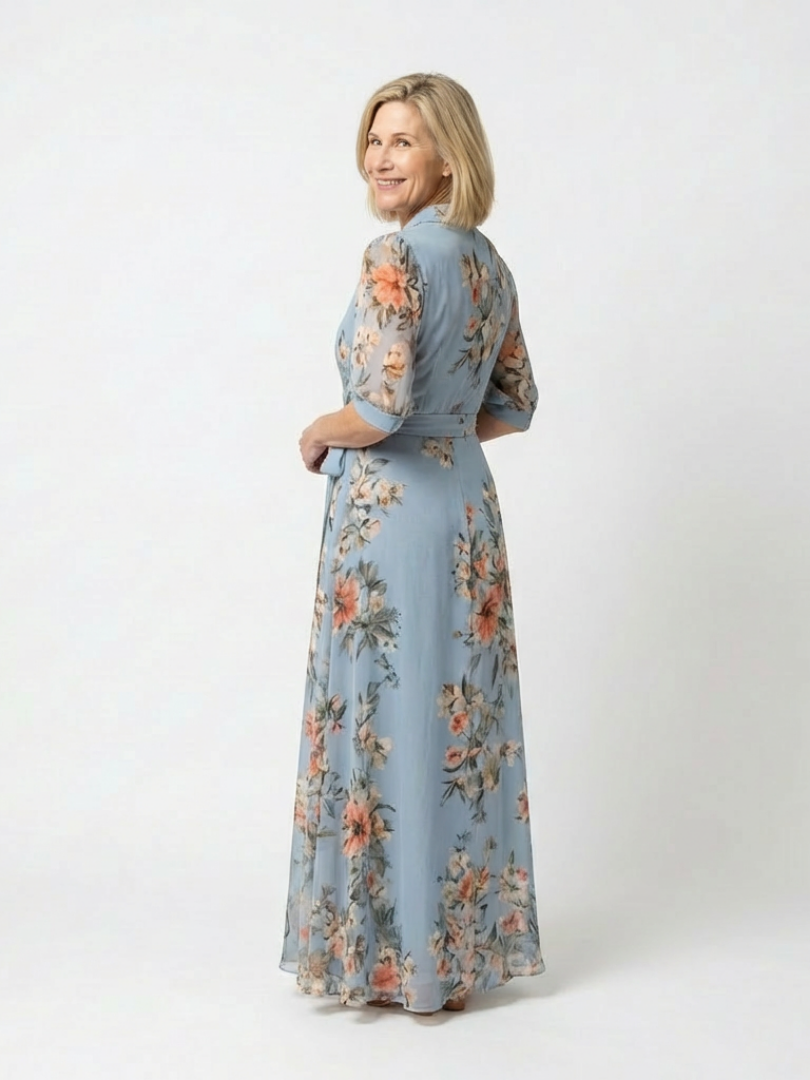 Elowen - Vestido Longo Floral Envelope com Decote V