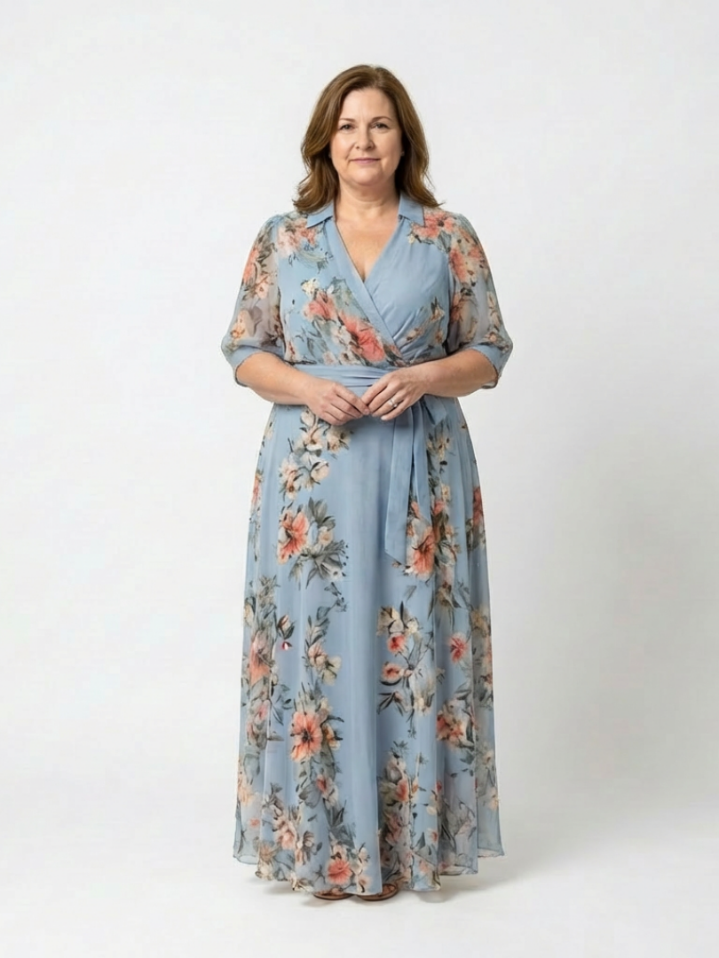 Elowen - Vestido Longo Floral Envelope com Decote V