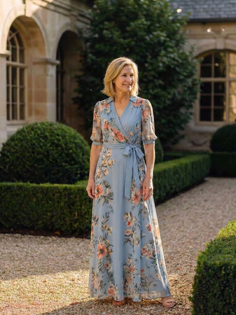 Elowen - Vestido Longo Floral Envelope com Decote V