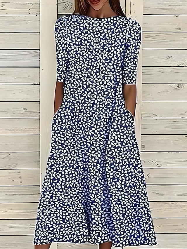 Ayla - Vestido Midi Evasê Estampa De Ramos